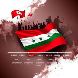 A visually striking phone wallpaper that combines elements symbolizing the Syrian revolution, featuring the iconic revolutionary flag prominently displayed
