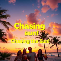 A vibrant and eye-catching video thumbnail for Facebook, featuring an engaging scene of a serene beach at sunset