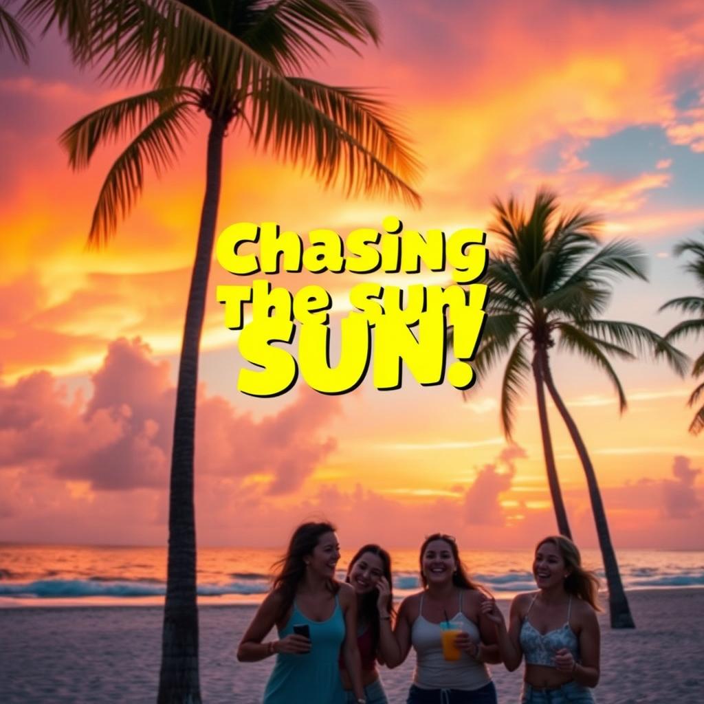 A vibrant and eye-catching video thumbnail for Facebook, featuring an engaging scene of a serene beach at sunset