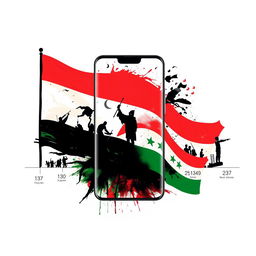 A captivating phone wallpaper that integrates themes from the Syrian revolution, prominently featuring the revolutionary flag