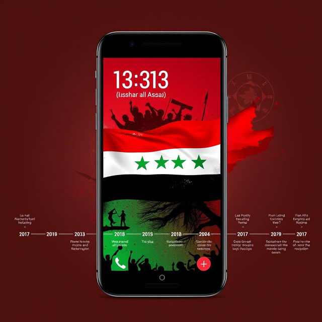 A captivating phone wallpaper that integrates themes from the Syrian revolution, prominently featuring the revolutionary flag