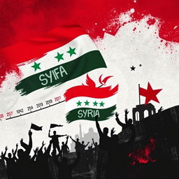A captivating phone wallpaper that integrates themes from the Syrian revolution, prominently featuring the revolutionary flag