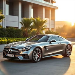 A luxurious, sleek, and high-performance car resembling a Mercedes-Benz, with elegant curves and a bold grille
