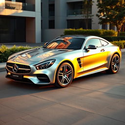 A luxurious, sleek, and high-performance car resembling a Mercedes-Benz, with elegant curves and a bold grille