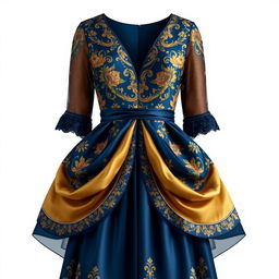 A stunning evening dress inspired by the number four, featuring four symmetrical layers that flow elegantly from the waist down