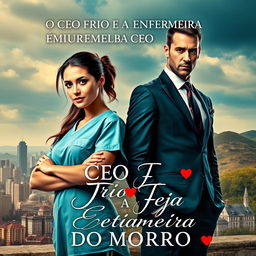 A romantic book cover featuring a striking scene between a confident and determined nurse and a suave CEO