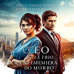 A romantic book cover featuring a striking scene between a confident and determined nurse and a suave CEO