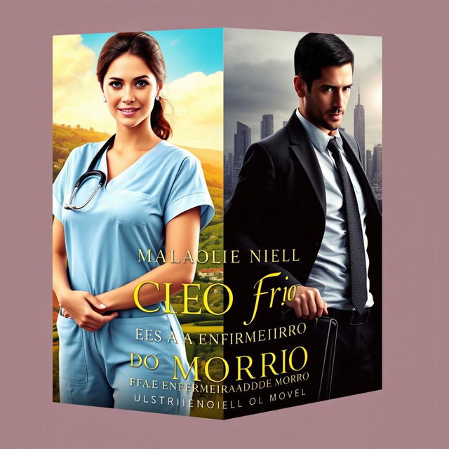 A captivating book cover for a romance novel titled 'O CEO FRIO E A ENFERMEIRA DO MORRO'