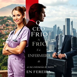 A captivating book cover for a romance novel titled 'O CEO FRIO E A ENFERMEIRA DO MORRO'