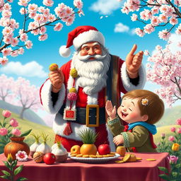 A whimsical fusion of Santa Claus celebrating Norooz, the Persian New Year