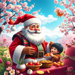 A whimsical fusion of Santa Claus celebrating Norooz, the Persian New Year