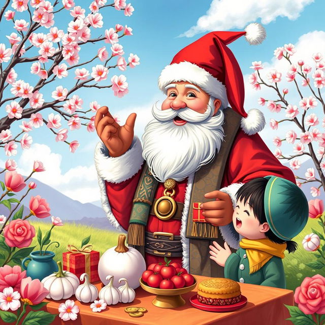 A whimsical fusion of Santa Claus celebrating Norooz, the Persian New Year