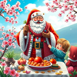 A whimsical fusion of Santa Claus celebrating Norooz, the Persian New Year