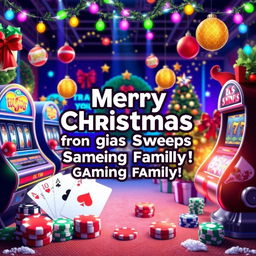 A festive online casino-themed image featuring a vibrant and cheerful Christmas celebration