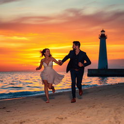 A breathtaking sunset scene with vibrant hues of orange, yellow, and violet reflecting off the tranquil sea