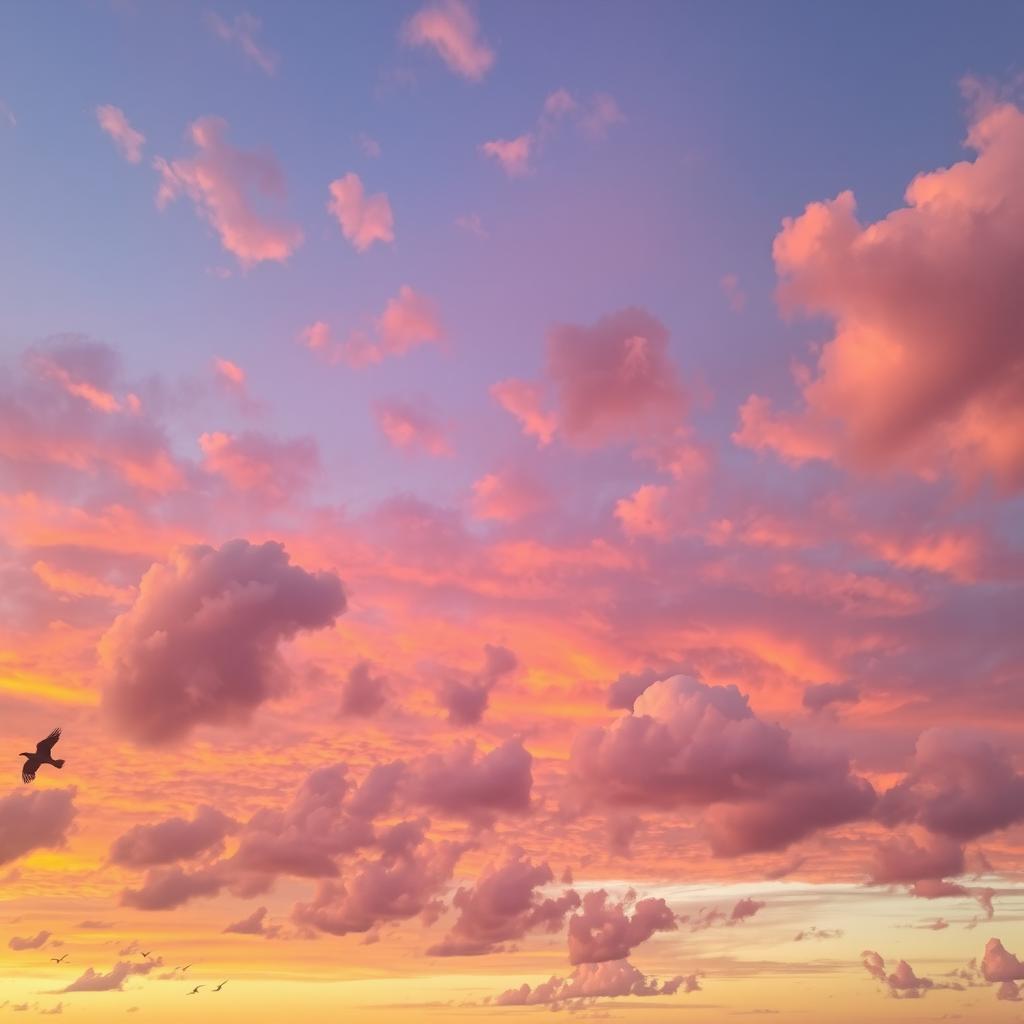 A vast and vibrant sky during sunset, painted in hues of orange, pink, and purple