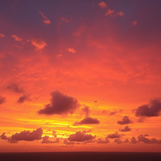 A vast and vibrant sky during sunset, painted in hues of orange, pink, and purple