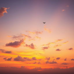 A vast and vibrant sky during sunset, painted in hues of orange, pink, and purple