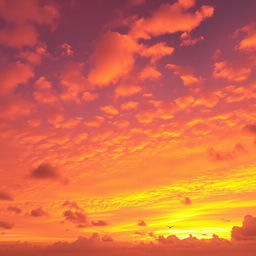 A vast and vibrant sky during sunset, painted in hues of orange, pink, and purple