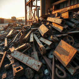 A collection of rusty and corroded iron waste piled together, showcasing a variety of shapes and textures