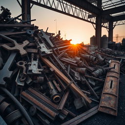 A collection of rusty and corroded iron waste piled together, showcasing a variety of shapes and textures