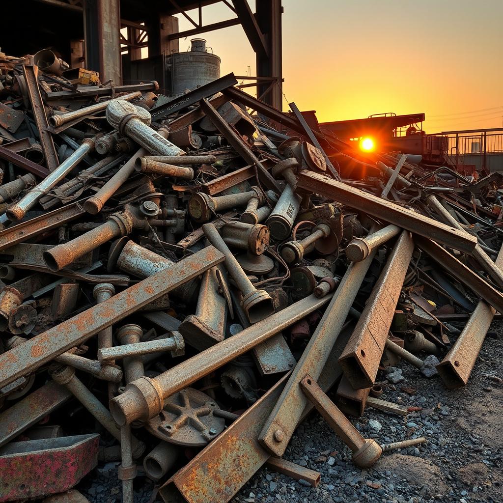 A collection of rusty and corroded iron waste piled together, showcasing a variety of shapes and textures