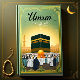 An illustrative book cover for a guide on Umrah, featuring rich Islamic motifs and calligraphy