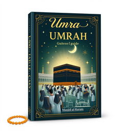 An illustrative book cover for a guide on Umrah, featuring rich Islamic motifs and calligraphy