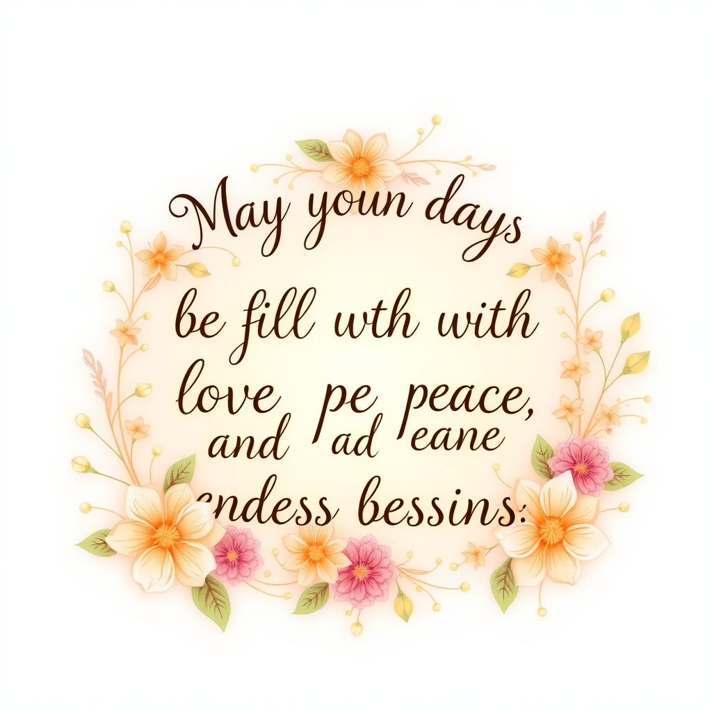A beautifully crafted, artistic representation of the phrase “May your days be filled with love, peace, and endless blessings”