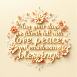 A beautifully crafted, artistic representation of the phrase “May your days be filled with love, peace, and endless blessings”