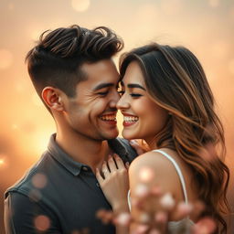 A passionate scene between a beautiful young man and a pretty young woman, both of them deeply connected and radiant with joy