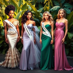 A stunning scene featuring four elegant women representing different regions of Cuba