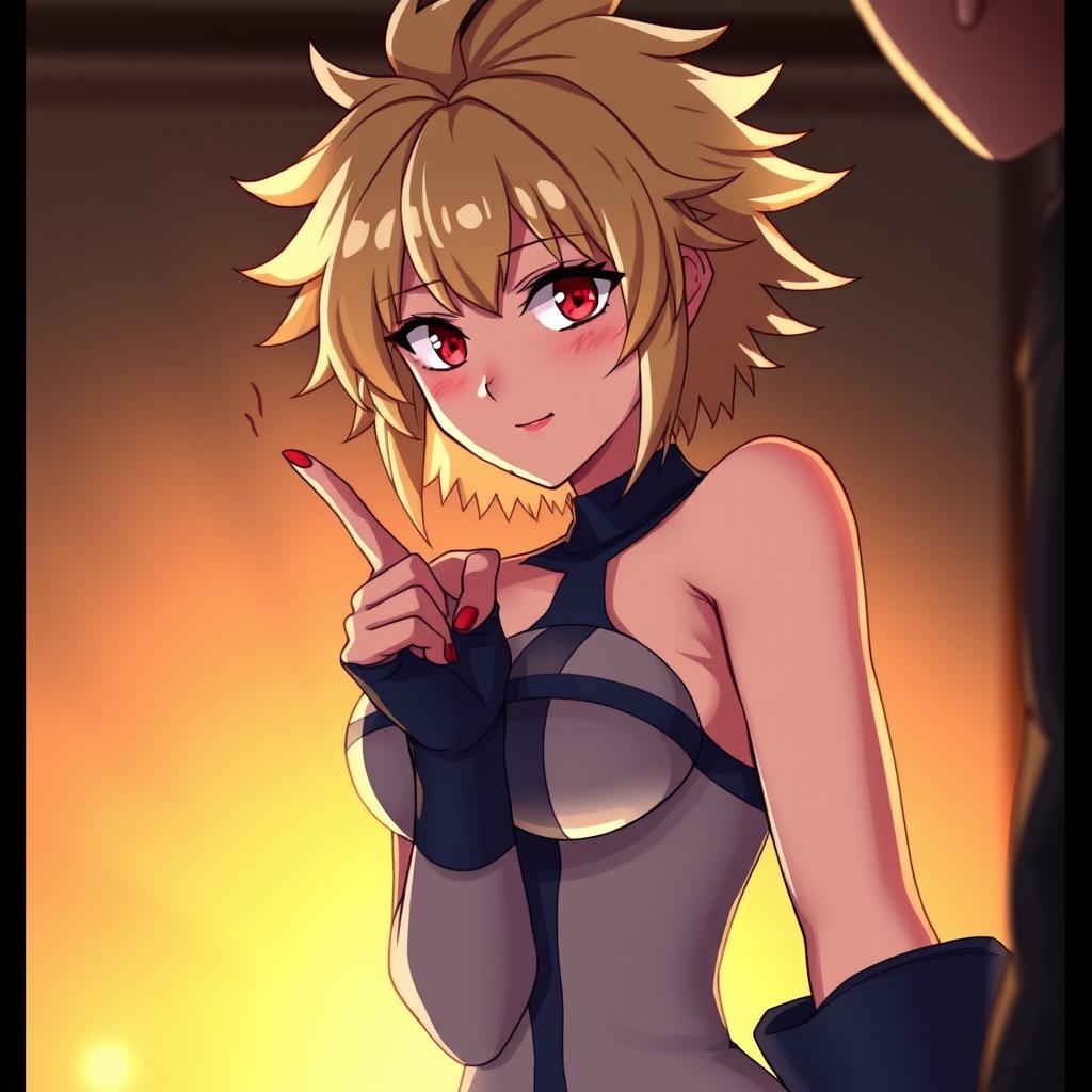 A sensual portrayal of Himiko Toga from the anime My Hero Academia, depicted with an alluring expression and a seductive pose