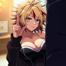 A sensual portrayal of Himiko Toga from the anime My Hero Academia, depicted with an alluring expression and a seductive pose