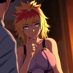 A sensual portrayal of Himiko Toga from the anime My Hero Academia, depicted with an alluring expression and a seductive pose