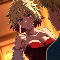 A sensual portrayal of Himiko Toga from the anime My Hero Academia, depicted with an alluring expression and a seductive pose