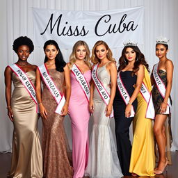 A stunning scene featuring six elegant women representing different regions of Cuba
