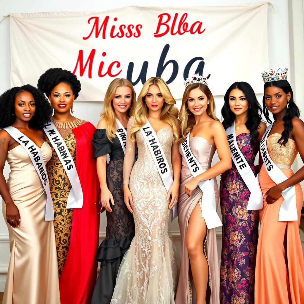 A stunning scene featuring six elegant women representing different regions of Cuba