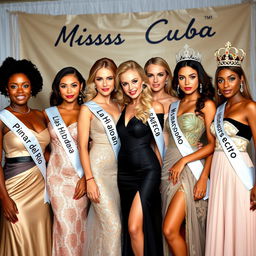 A stunning scene featuring six elegant women representing different regions of Cuba