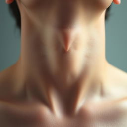 A close-up, artistic photograph of a human neck showcasing a centered Adam's apple