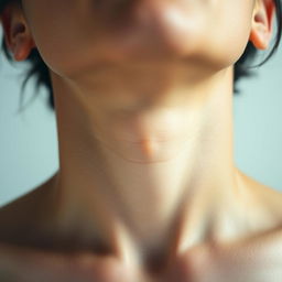 A close-up, artistic photograph of a human neck showcasing a centered Adam's apple