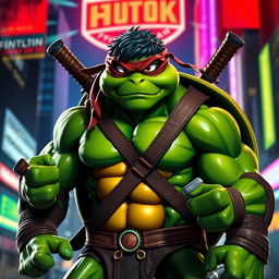 A unique character combining the features of Teenage Mutant Ninja Turtles and the Hulk