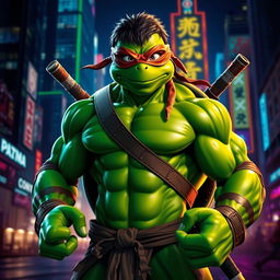 A unique character combining the features of Teenage Mutant Ninja Turtles and the Hulk