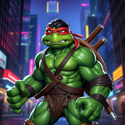 A unique character combining the features of Teenage Mutant Ninja Turtles and the Hulk