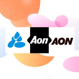 A creative design merging distinct company logos seamlessly, ensuring that the Aon logo remains unchanged and prominent