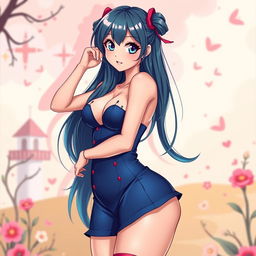 A stylized illustration of a pornstar anime girl, designed with vibrant and eye-catching colors