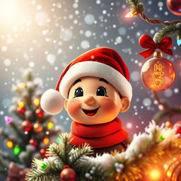 A vibrant and festive Christmas scene featuring a central character adorned with a classic red Santa hat
