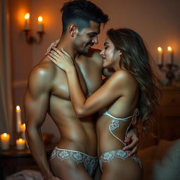 A couple engaged in a passionate embrace, with their bodies close together, creating a sense of intimacy