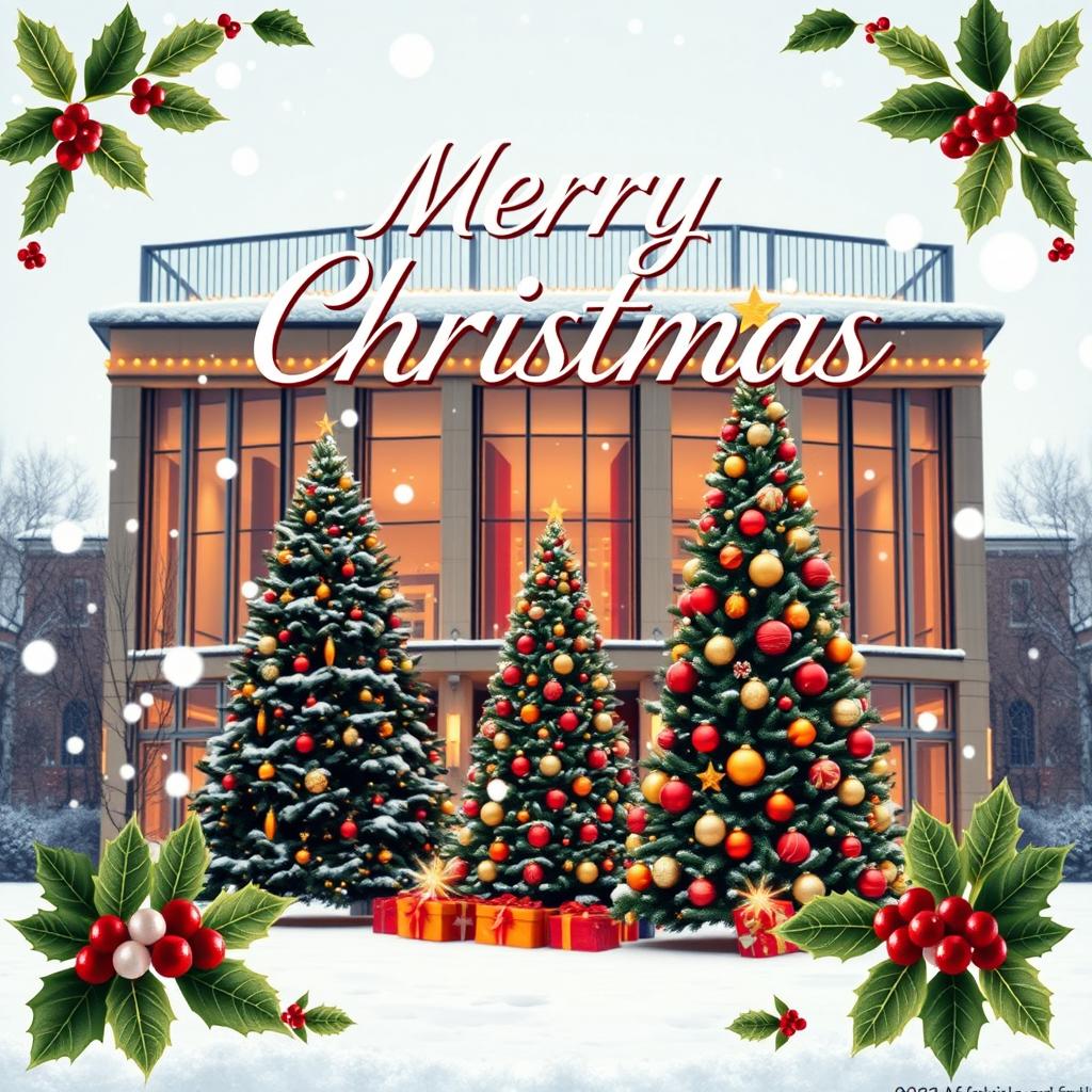 A beautifully designed architectural greeting card conveying a Merry Christmas theme