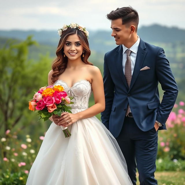 A captivating pre-wedding photo shoot featuring a stunning couple in a scenic outdoor setting